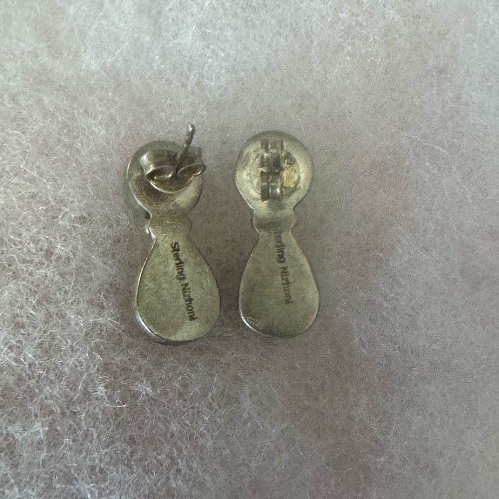 Handmade Number 8 Turquoise & Sterling Silver Post Earrings - Picture 4 of 5